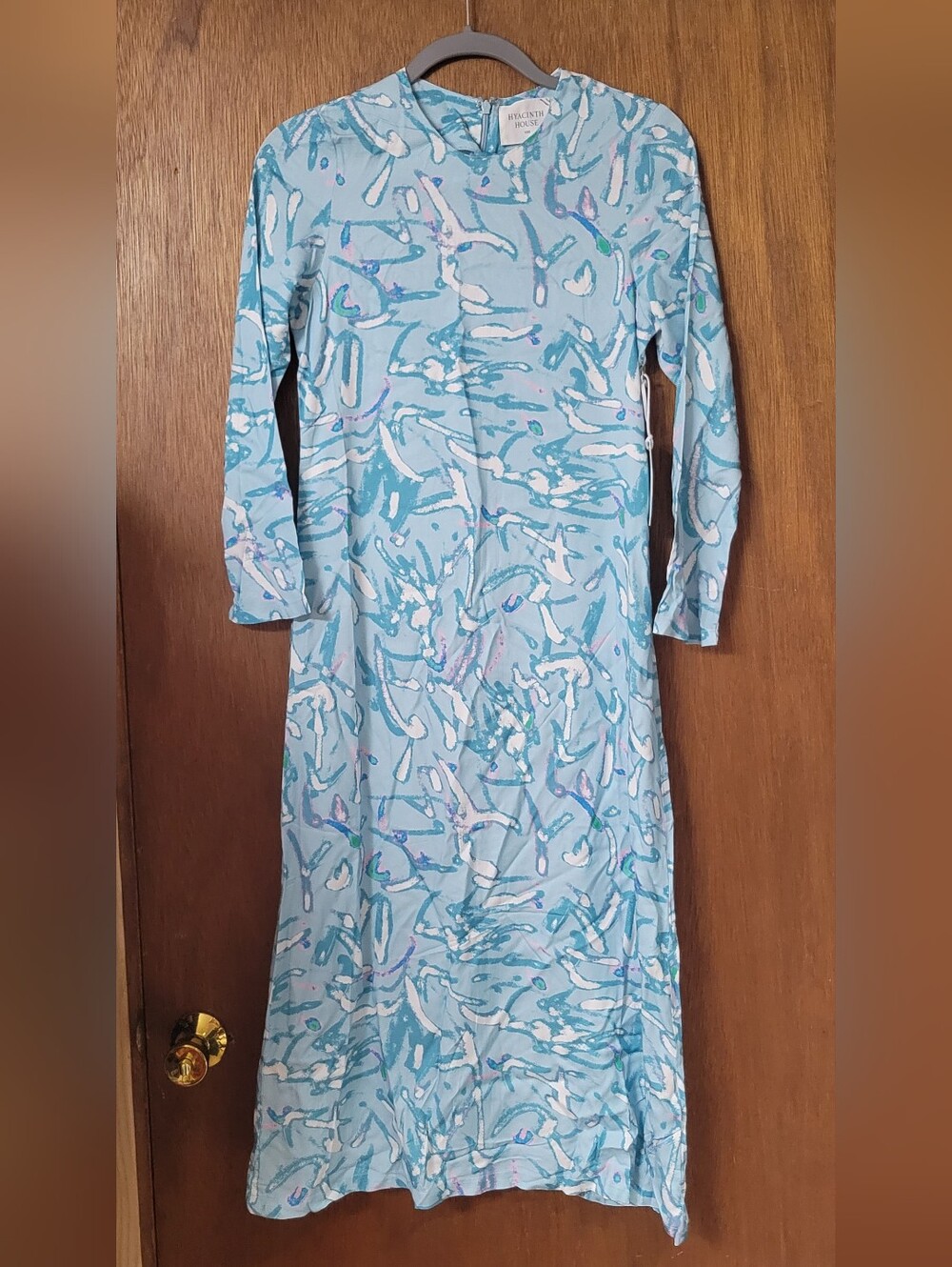 Tuckernuck/HH Light Blue Abstract Long Sleeve Midi Dress